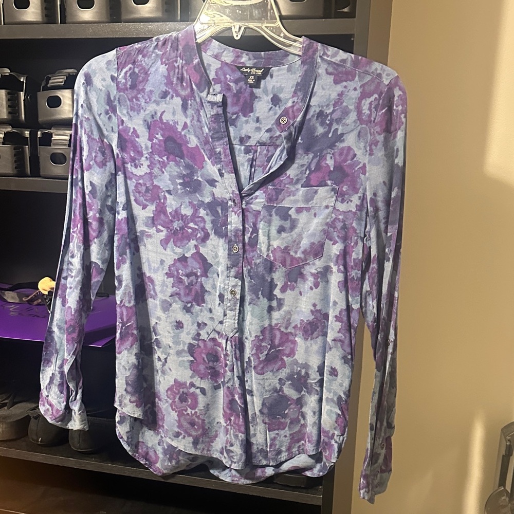 Lucky Brand Purple and Blue Floral Blouse
